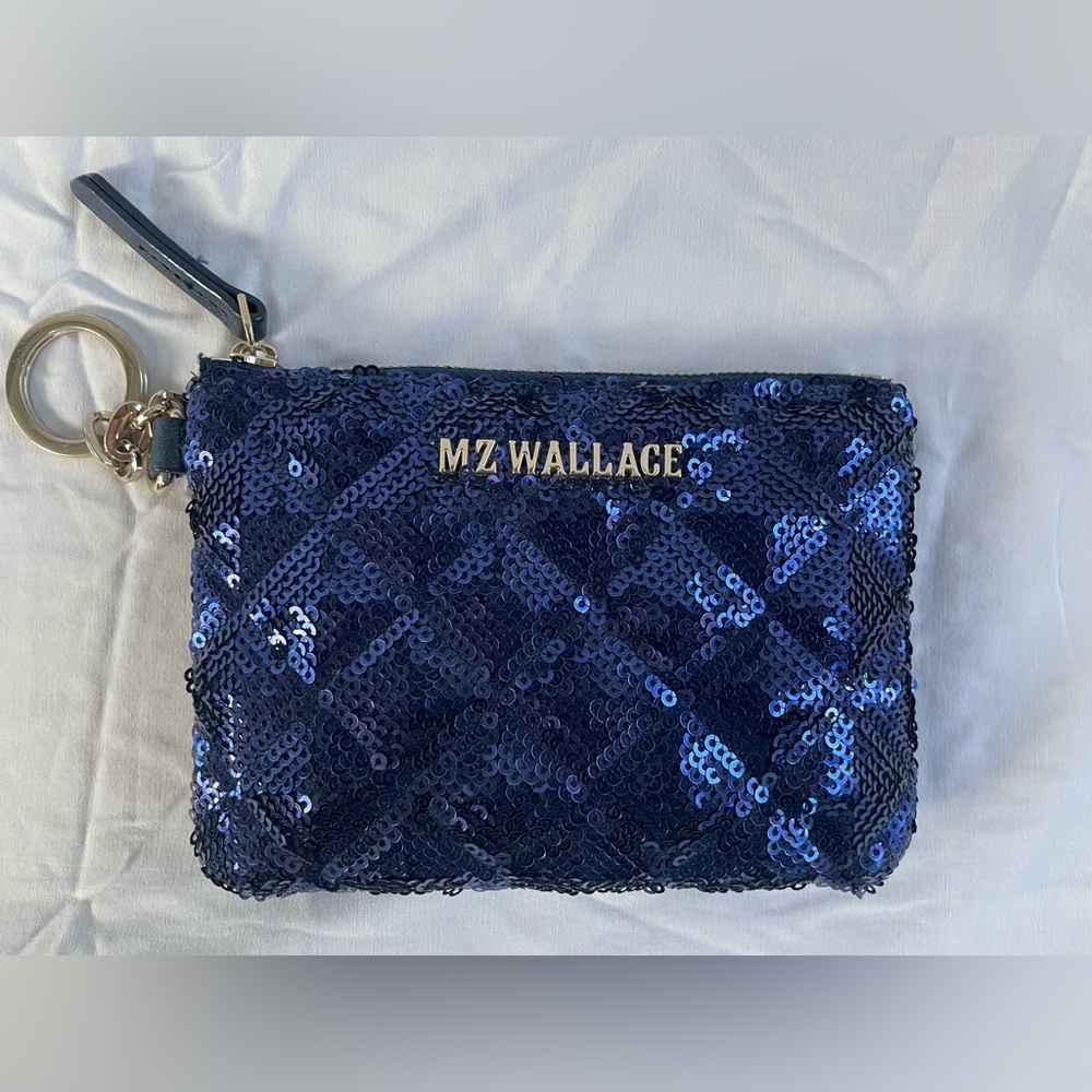 MZ Wallace Sapphire Blue Sequin Key Pouch with Gold Hardware
